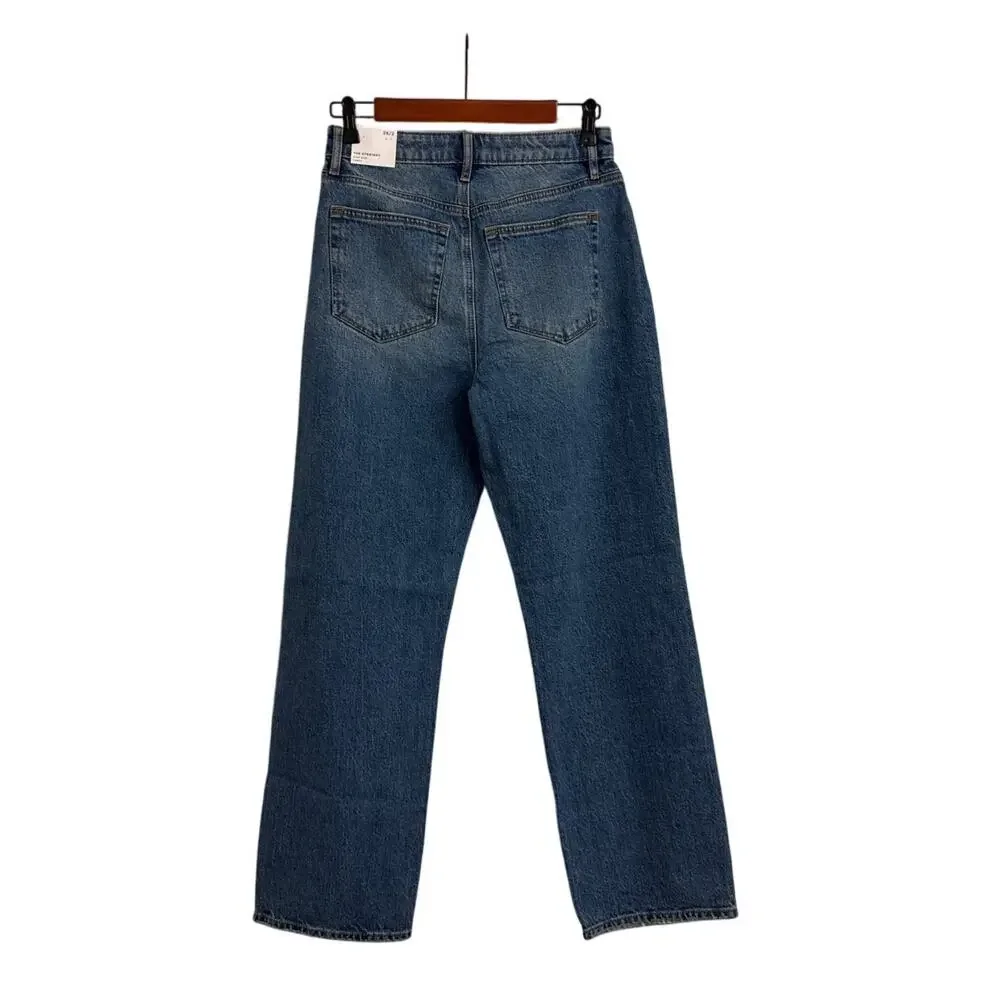 NWT LOFT Jeans Straight Curvy Casual Capsule Blue Distressed Denim Size 2 | 26